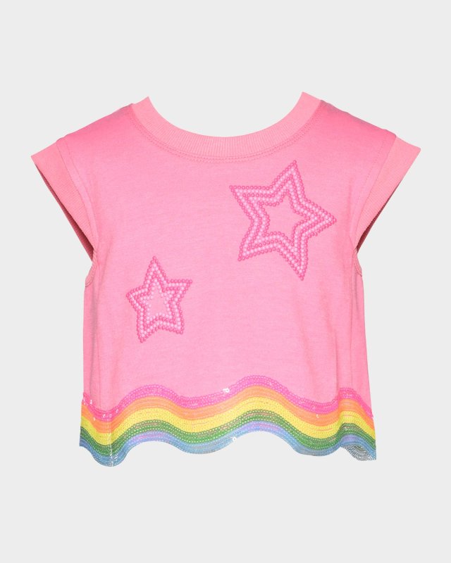 Girl's Top W/ Beaded Stars & Rainbow Trim, Size 2T-10